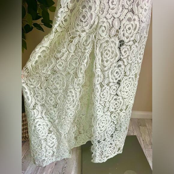 Free People Womens Boho Formal Lace Pale Mint Elegant Romantic Maxi Dress Sz 10 - Picture 6 of 12